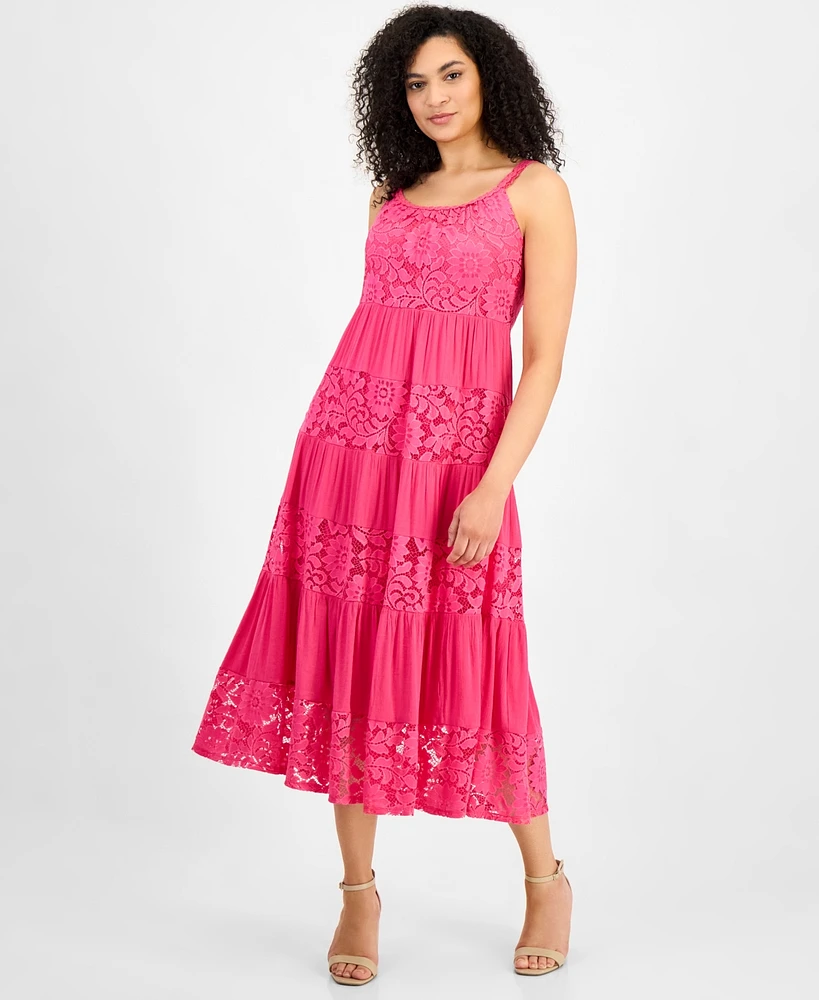 Robbie Bee Women's Lace-Trim Maxi Dress