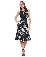 London Times Petite Printed Sleeveless Midi Dress