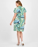 Anne Klein Plus Flutter-Sleeve Classic Faux-Wrap Dress