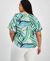 Anne Klein Plus Printed Flutter-Sleeve Blouse