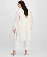 Anne Klein Plus Pucker-Wave Knit Open-Front Cardigan