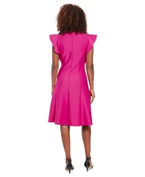 London Times Petite Scuba Flutter-Sleeve Fit & Flare Dress