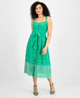 julia jordan Women's Cotton Eyelet Midi Dress