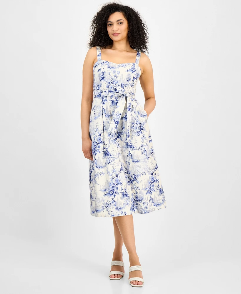 julia jordan Women's Cotton Floral-Print Midi Dress