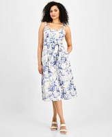 julia jordan Women's Cotton Floral-Print Midi Dress