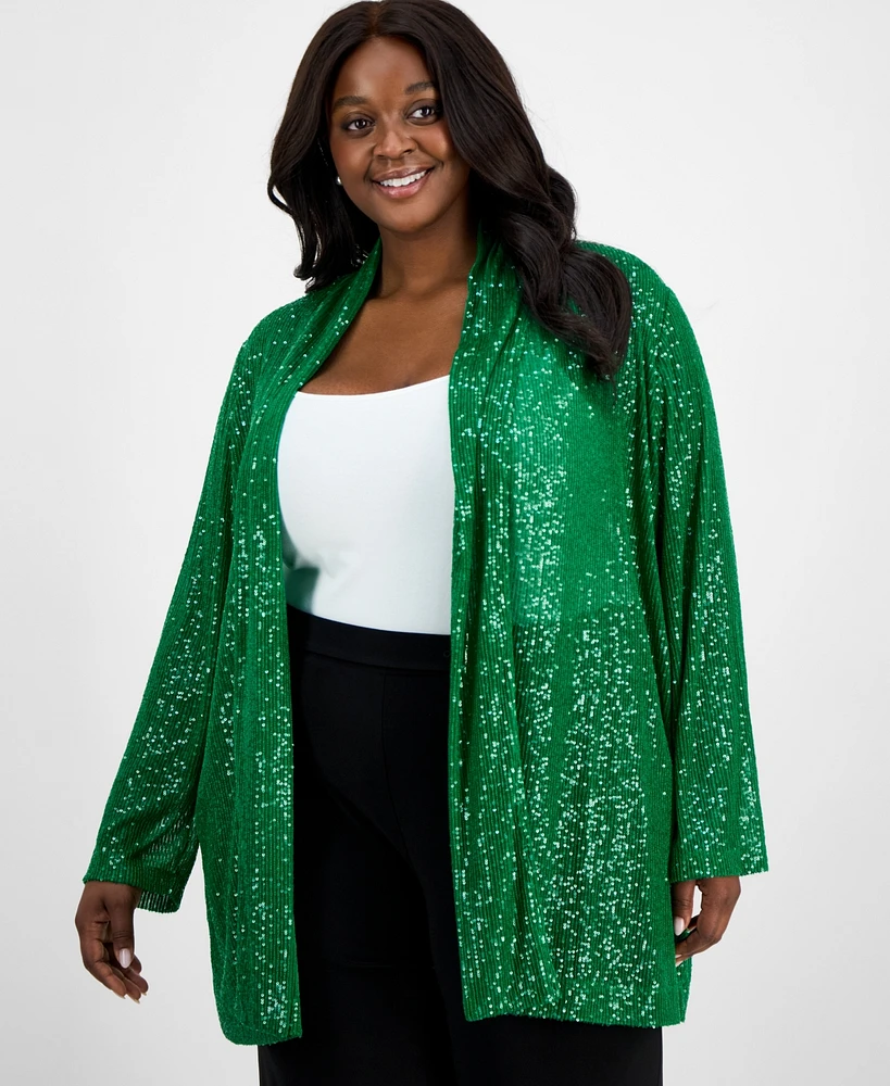 Anne Klein Plus Open-Front Sequin Cardigan