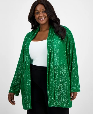 Anne Klein Plus Open-Front Sequin Cardigan