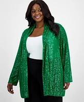 Anne Klein Plus Open-Front Sequin Cardigan