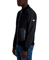 Karl Lagerfeld Paris Men's Relaxed Fit Zip-Front Mixed-Media Bomber Jacket