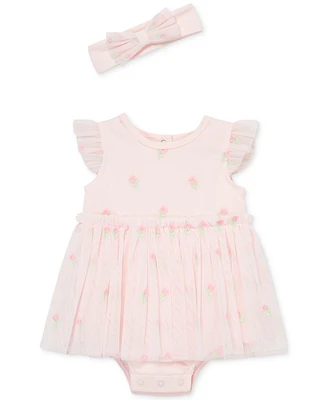 Little Me Baby Girls 2-Pc. Flowers Popover Bodysuit & Headband Set