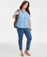 Style & Co Plus Short-Sleeve Chambray Shirt, Exclusively at Macy's