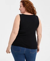 Style & Co Plus Solid-Color Scalloped V-Neck Tank Top, Exclusively at Macy's