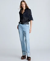 Kenneth Cole Women's High-Rise Wide-Cuff Straight-Leg Jeans