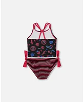 Deux par Girls Printed Two-Piece Swimsuit Black And Blue Pink Items