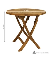 Outdoor Solid Teak Wood with Light Stained Finish Round Patio Dining Table - 32" - Light Brown