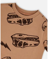 Deux par Toddler Boys Printed Cotton Tee Beige And Black Dinos - Toddler|Child