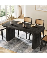 Tribesigns Farmhouse Dining Table for 4-6 People, 62-Inch Modern Kitchen with Double Robust Pedestal, Long Rectangular Wooden Dinner D