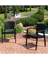 Segonia All-Weather Plastic Outdoor Dining Chair - Faux Wicker Rattan Design - Commercial Grade - Black - 2 Chairs