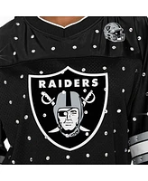 Gameday Couture Women's Black Las Vegas Raiders Kickoff Time Allover Rhinestone Sports Stripe Jersey V-Neck T-Shirt