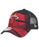 New Era Men's Black/Red Miami Heat Tip Off A-Frame Trucker 9FORTY Adjustable Hat