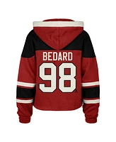 '47 Brand Women's Connor Bedard Red Chicago Blackhawks Superior Lacer Cropped Pullover Hoodie