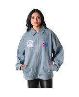 The Wild Collective Men's and Women's Blue Philadelphia 76ers Coaches Full-Zip Denim Jacket