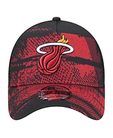 New Era Men's Black/Red Miami Heat Tip Off A-Frame Trucker 9FORTY Adjustable Hat