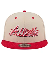 New Era Men's Cream/Red Atlanta Braves Team Art 9FIFTY Snapback Hat