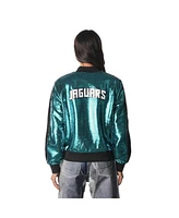 The Wild Collective Women's Teal Jacksonville Jaguars Sequin Full-Zip Bomber Jacket