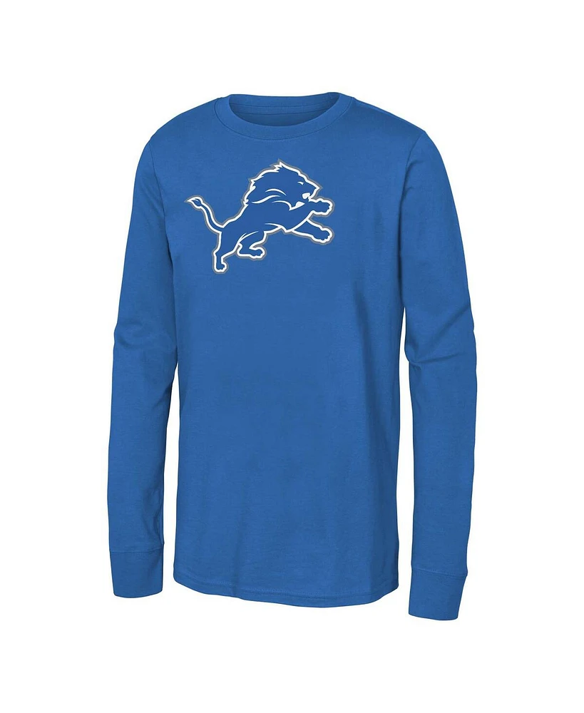 Outerstuff Big Boys and Girls Blue Detroit Lions Primary Logo Long Sleeve T-Shirt