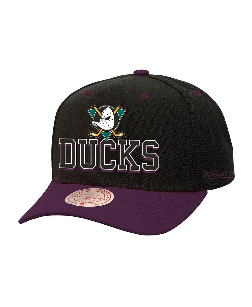 Mitchell & Ness Men's Black/Purple Anaheim Ducks Backside Script Two-Tone Pro Crown Adjustable Hat