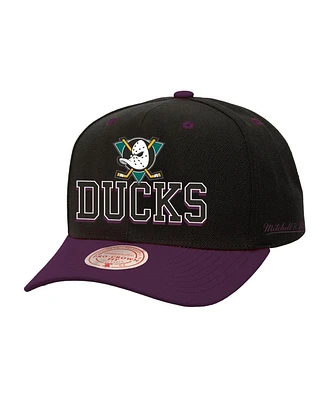 Mitchell & Ness Men's Black/Purple Anaheim Ducks Backside Script Two-Tone Pro Crown Adjustable Hat