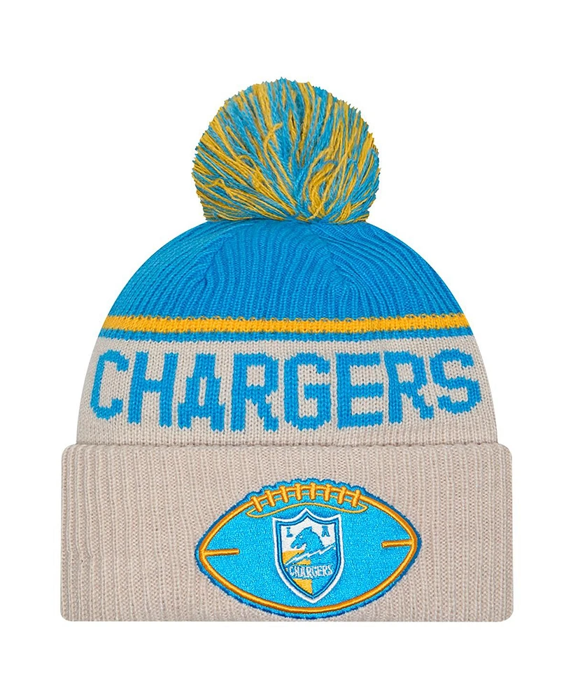 New Era Men's Stone Los Angeles Chargers Nfl Sideline Historic Cuffed Knit Hat with Pom