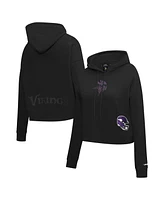 Pro Standard Women's Black Minnesota Vikings Jeweled Cropped Pullover Hoodie