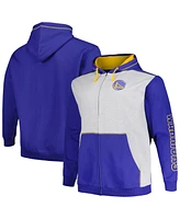 Fanatics Men's Royal/Heather Gray Golden State Warriors Big Tall Contrast Pieced Stitched Full-Zip Hoodie