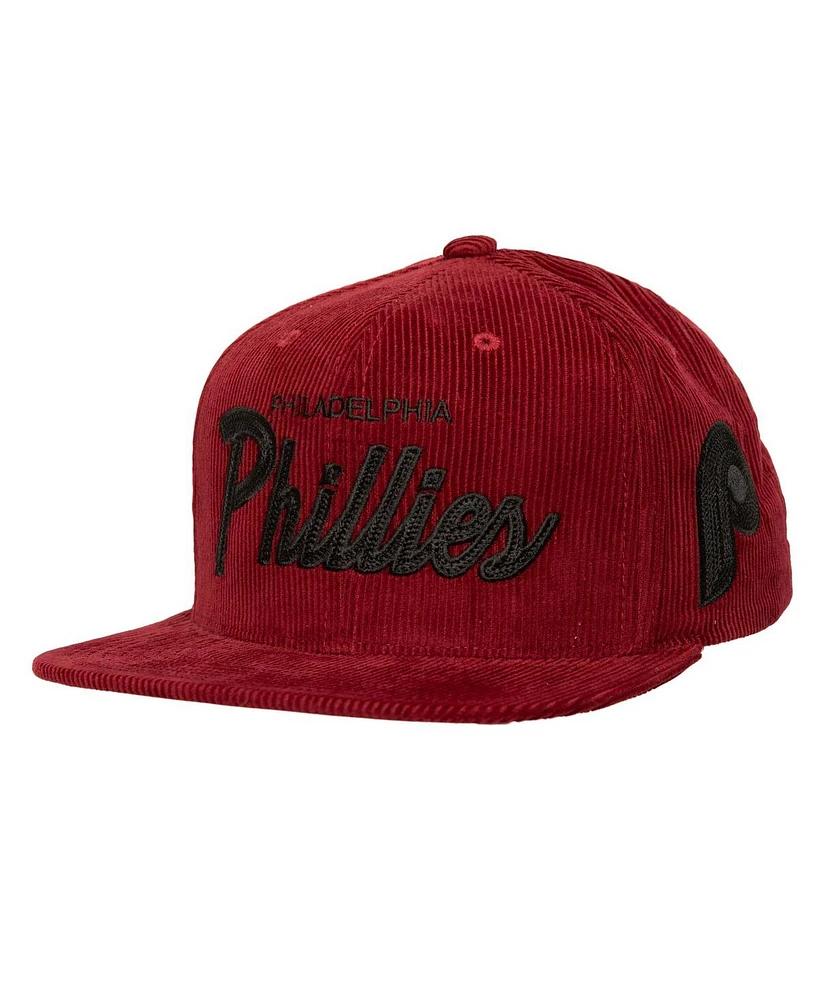 Mitchell & Ness Men's Red Philadelphia Phillies Corduroy Snapback Hat