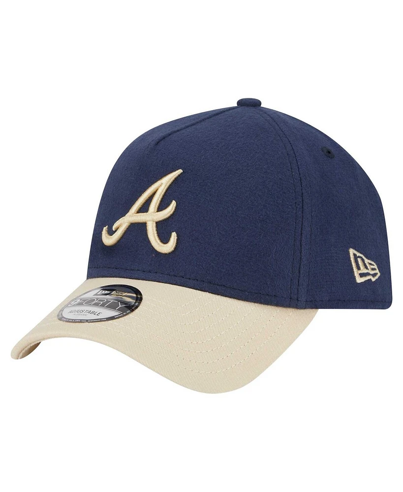 New Era Men's Navy Atlanta Braves Moleskin A-Frame 9FORTY Adjustable Hat