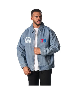 The Wild Collective Men's and Women's Blue Philadelphia 76ers Coaches Full-Zip Denim Jacket