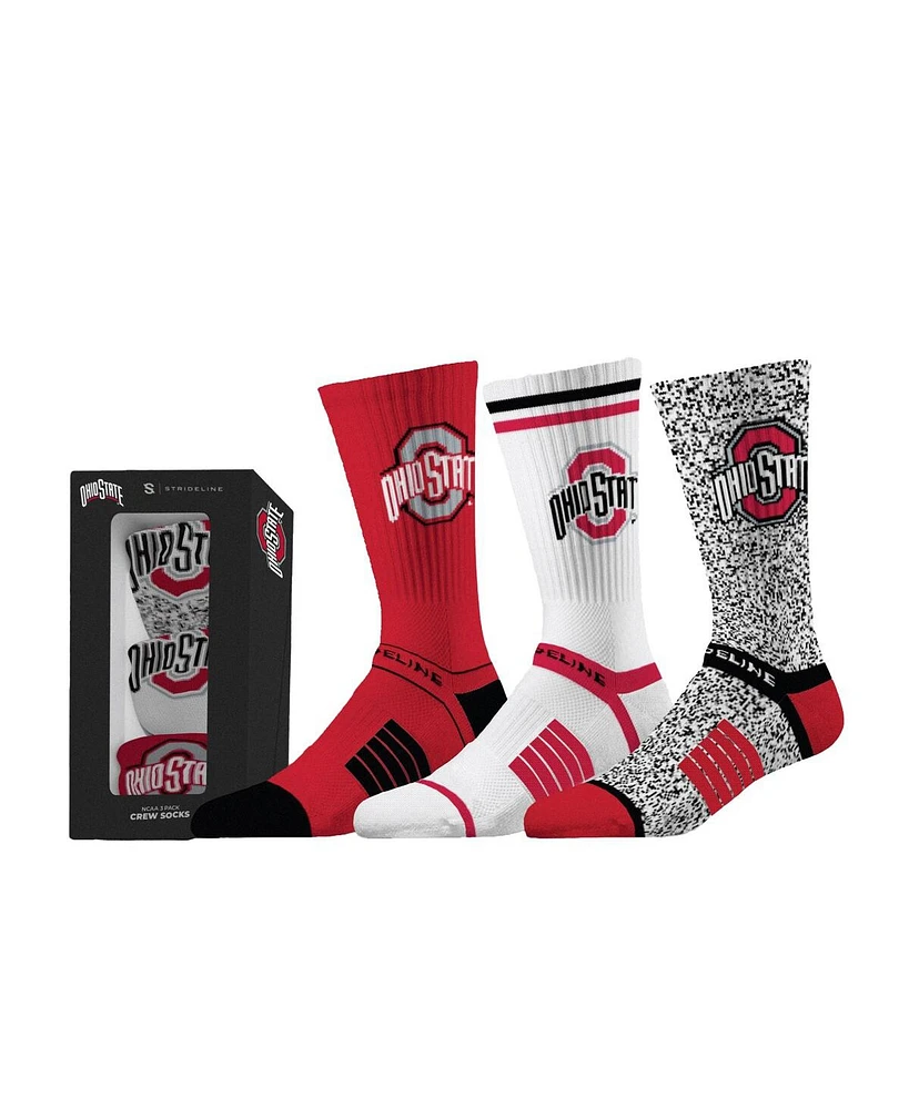 Strideline Men's and Women's White Ohio State Buckeyes Premium Knit Crew Socks Three-Pack