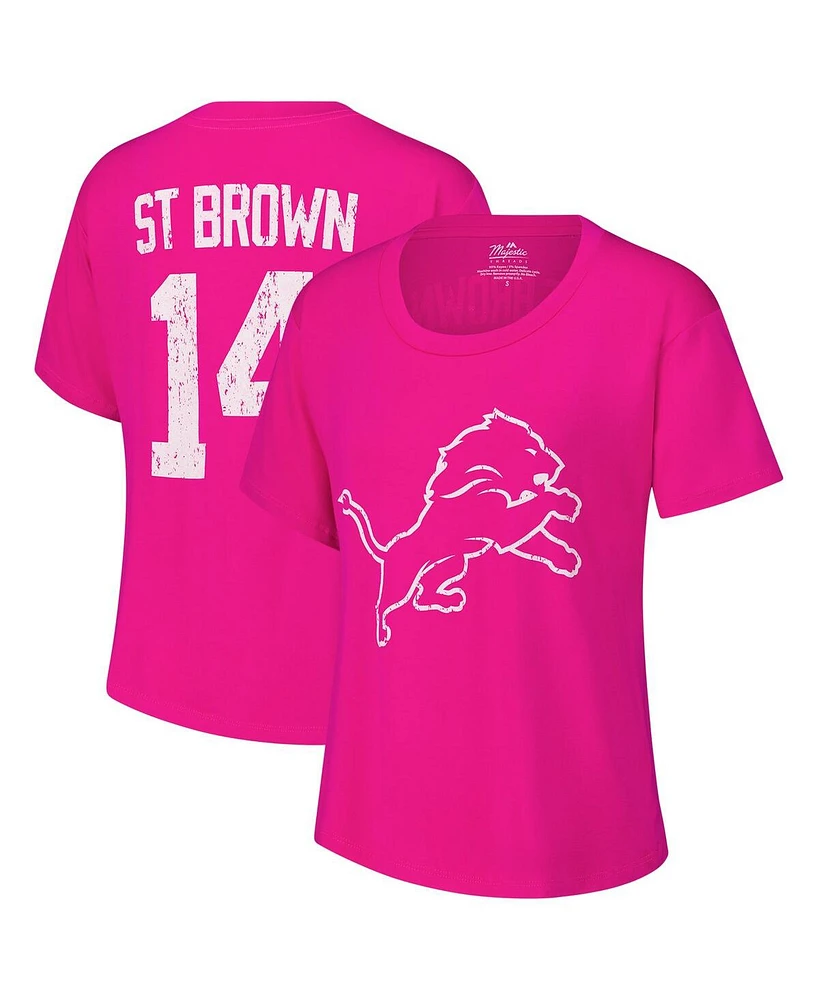 Majestic Women's Amon-Ra St. Brown Pink Detroit Lions Name Number T-Shirt