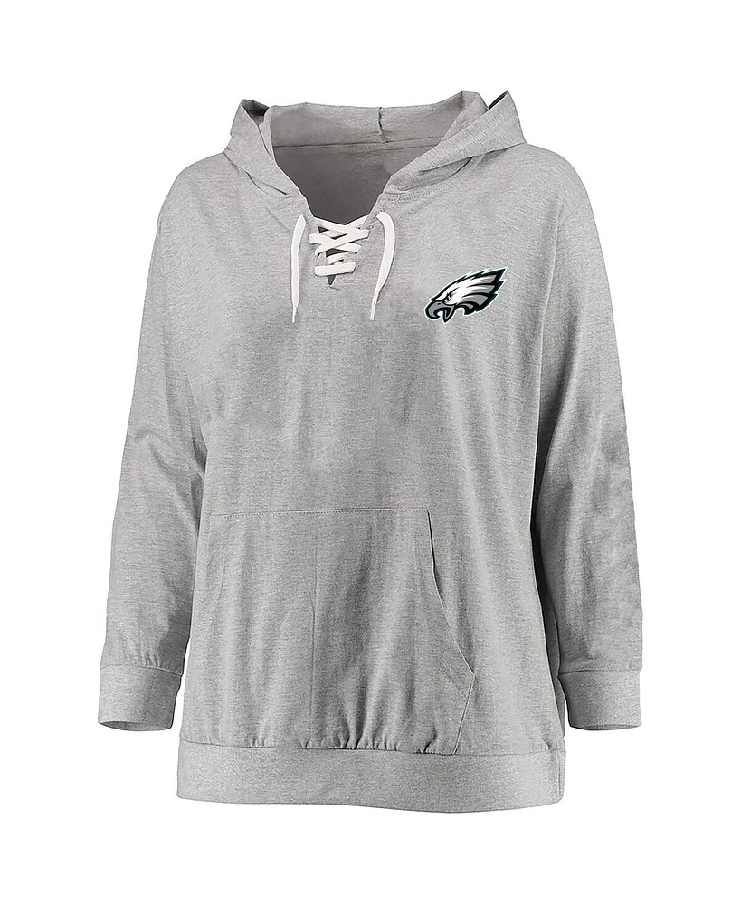 Fanatics Women's Heather Gray Philadelphia Eagles Plus Lace-up Pullover Hoodie