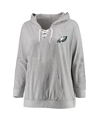 Fanatics Women's Heather Gray Philadelphia Eagles Plus Lace-up Pullover Hoodie