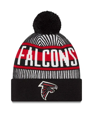 New Era Men's Black Atlanta Falcons Striped Cuffed Knit Hat with Pom