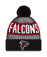 New Era Men's Black Atlanta Falcons Striped Cuffed with Pom Knit Hat