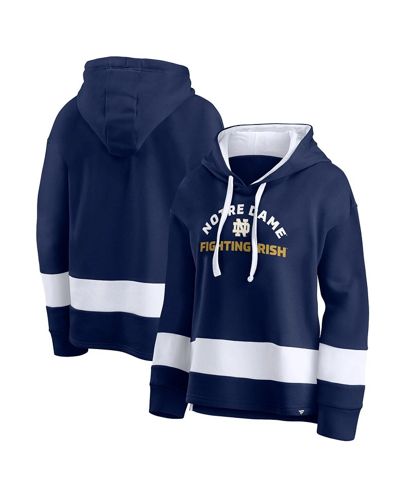 Fanatics Women's Heather Navy Notre Dame Fighting Irish Block Party Arched Pullover Hoodie