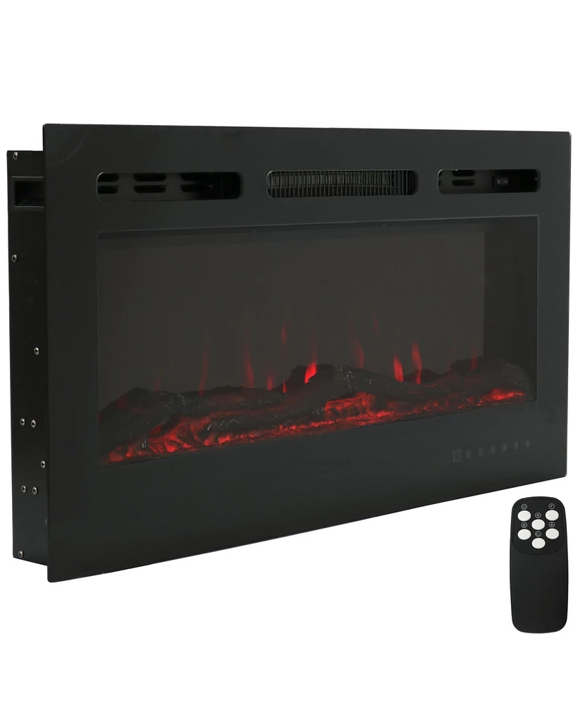 Modern Flame Wall-Mounted or Recessed Indoor Electric Fireplace with Led Lights