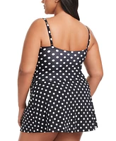 Bleu by Rod Beattie Plus Dot-Print Double Trouble Shirred Swimdress