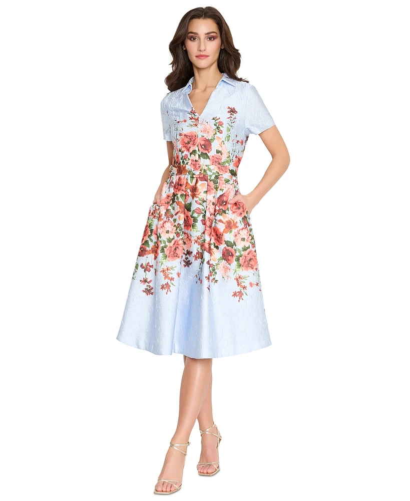 Tahari Women's Floral-Print Textured Fit & Flare Dress