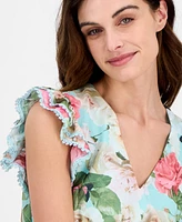Anne Klein Women's V-Neck Ruffle-Trim Drawstring Midi Dress