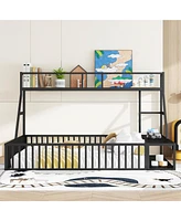 Metal Floor Bed with Desk and Storage Shelves